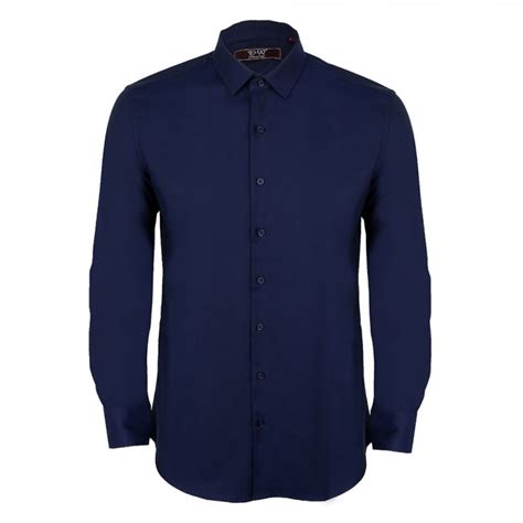 navy long sleeve collared shirt.